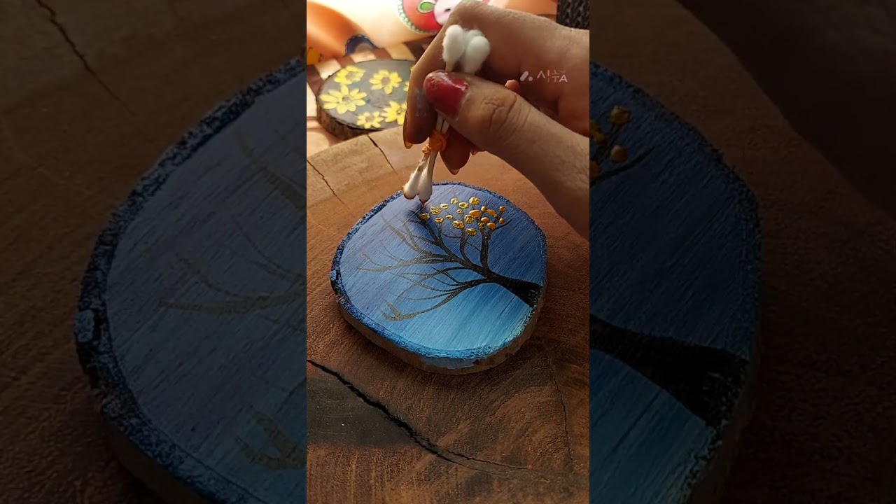 Wooden coaster painting ideas for all wall decor #painting #handmade #viral #beautiful #viralvideo