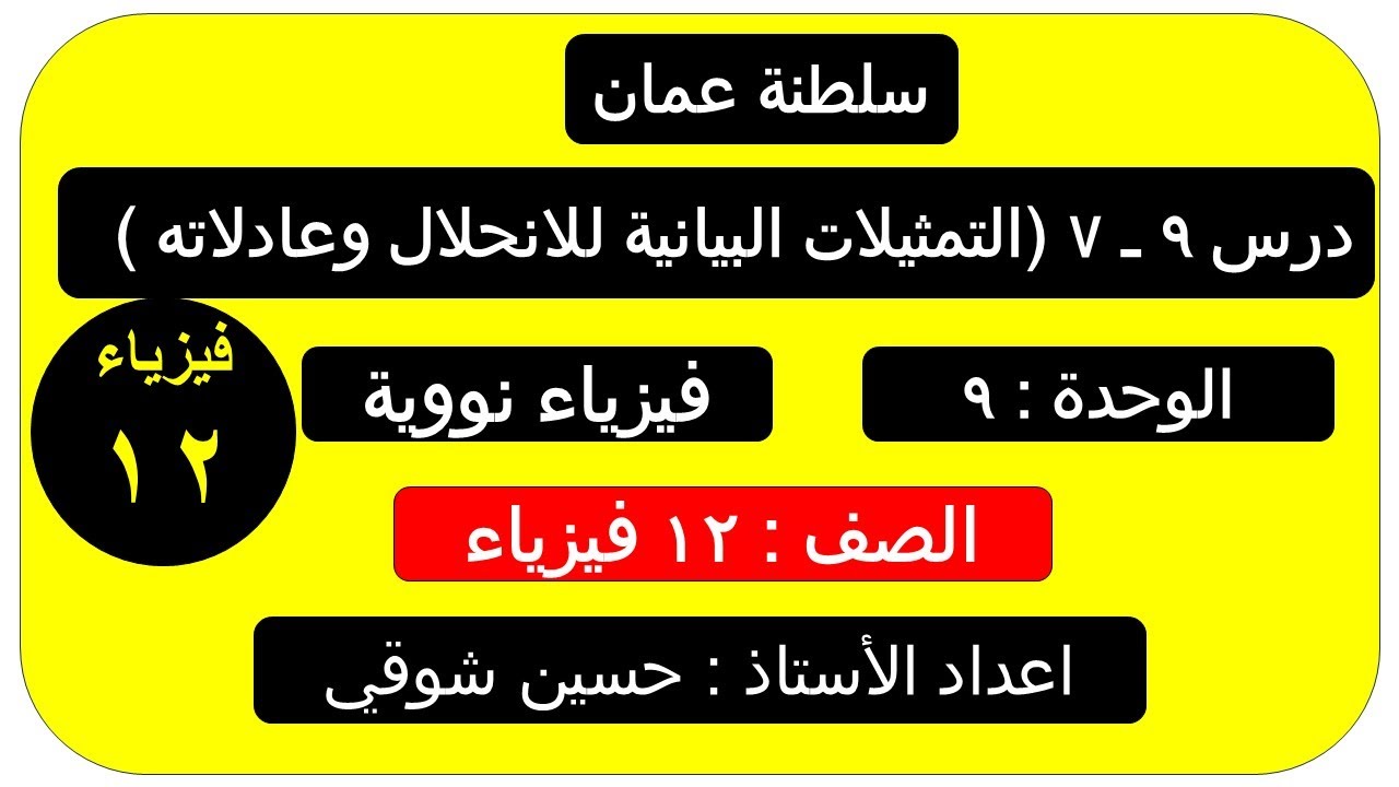 درس  9 ــ 7   التمثيلات البيانية للانحلال ومعادلاته    فيزياء   الفصل الدراسي الثاني صف ثاني عشر