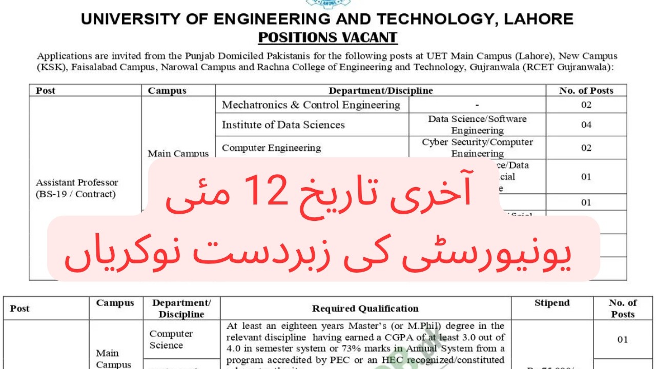 UET Lahore Jobs 2026 | Faculty & Teaching Fellow Jobs | Apply Online