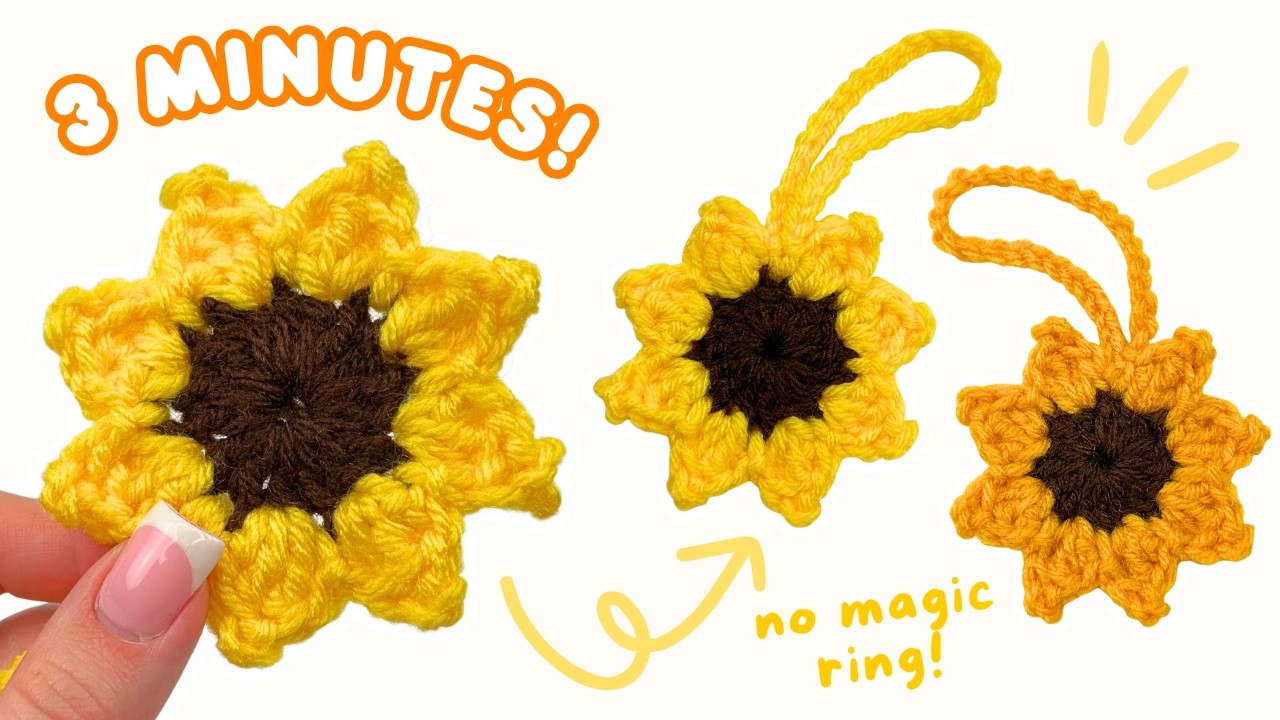 easy crochet sunflower keychain tutorial for BEGINNERS | crochet flower keychain tutorial 🌻