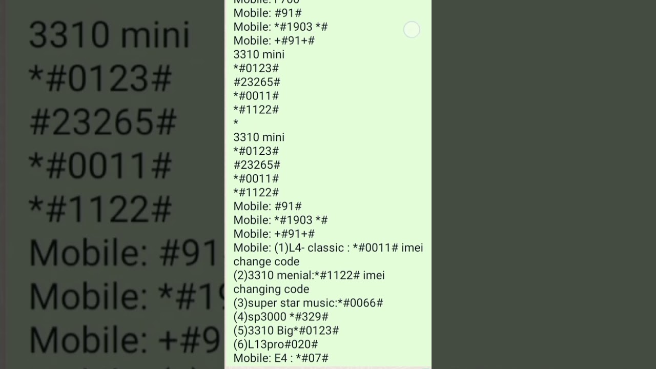 All Mobile Imei Cods #mobile #shortvideo #shorts