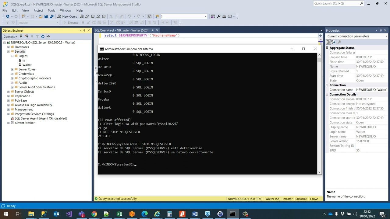 Cambiar clave usuario sa en SQL Server