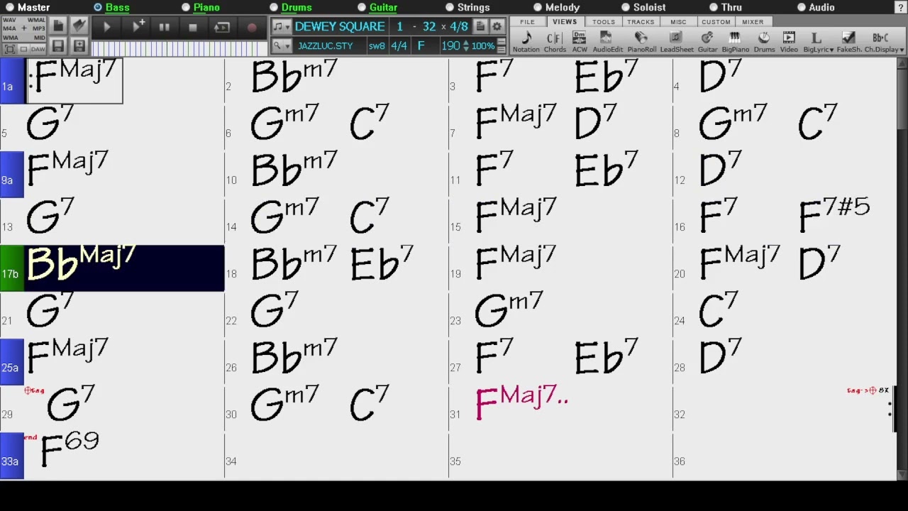 BACKING TRACK - DEWEY SQUARE (Charlie Parker) (F) 190 BPM SWING