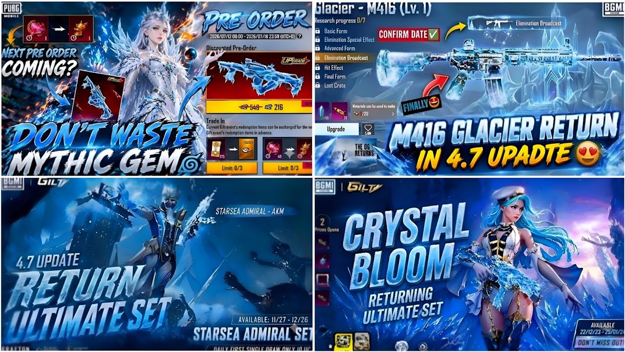 🔴NEXT ULTIMATE SET BGMI 4.7😍| UMP GLACIER RETURN BGMI🥶| M4 GLACIER RETURN BGMI🔥| STARSEA ADMIRAL AKM
