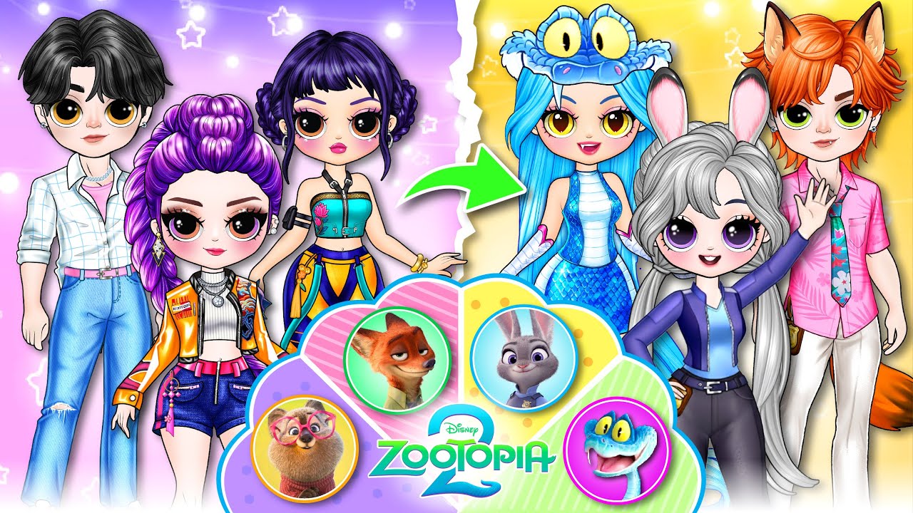 Huntrix Glow Up in ZOOTOPIA 2 Style with Judy & Nick | K-Pop Demon Hunters | DIY Fashion Paper Dolls