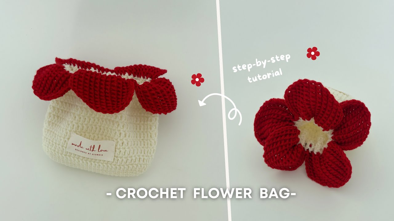 Crochet Flower 🌺Drawstring Pouch Easy Crochet bag for Beginner