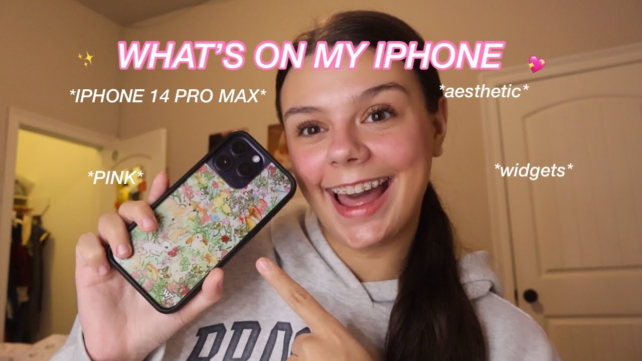 WHATS ON MY IPHONE 14 PRO MAX 💖✨🎀 | aesthetic, widgets, & app recommendations!