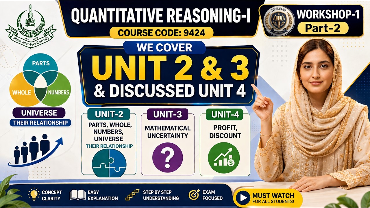 Workshop-1 | 9424 | Lecture-1 Part-2 | AIOU | BS Program| Quantitative Reasoning Autumn 2024