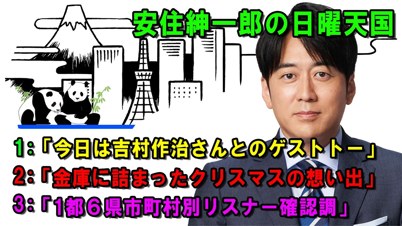 安住紳一郎の日曜天国  ☀️『1都６県市町村別リスナー確認調」 💖🎀💦  出演者 :  安住紳一郎（TBSアナウンサー )  【睡眠用・作業用・ドライブ・高音質BGM聞き流し】【広告無し】