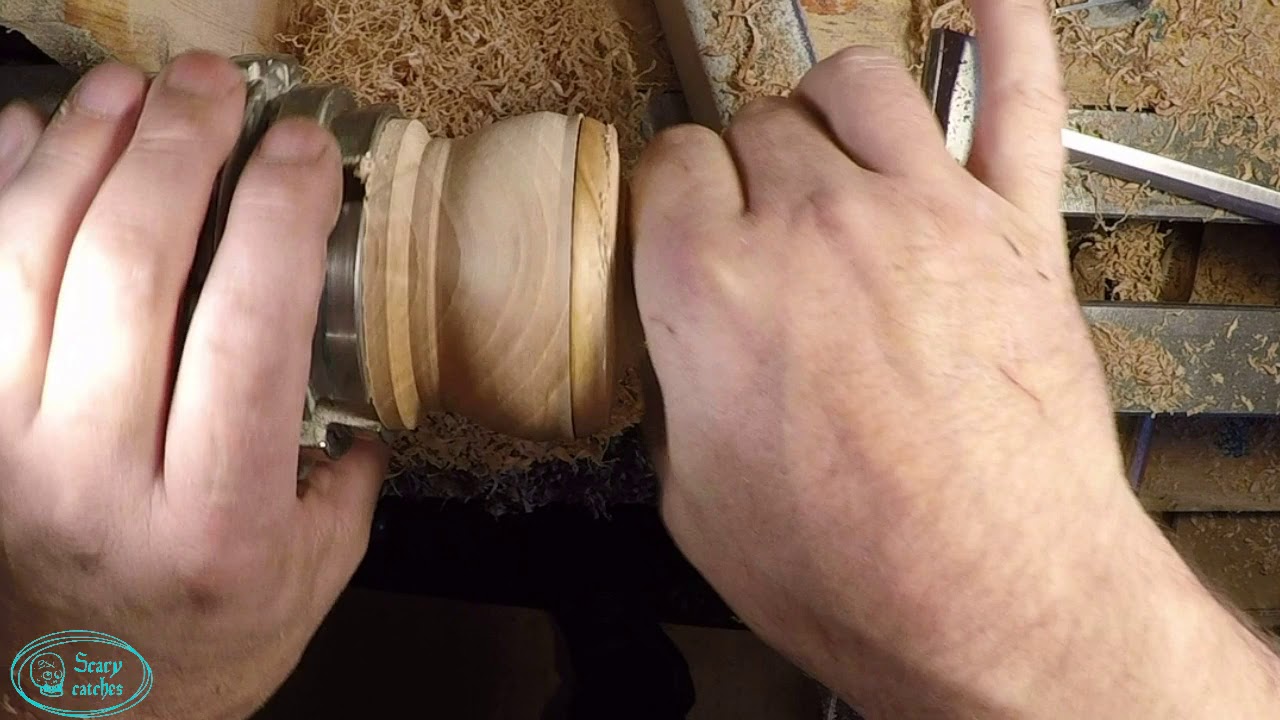 Woodturning beech box, hook tool, lathe knife.