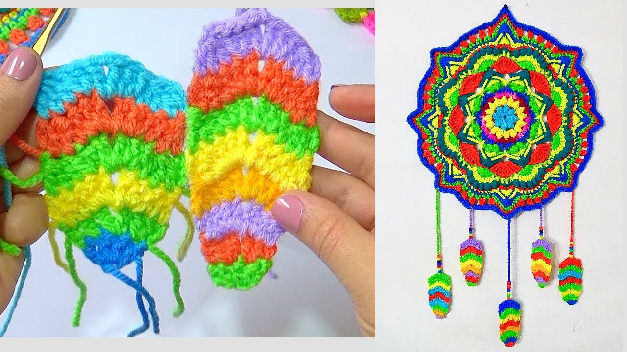 MANDALA PLUMAS TEJIDAS A CROCHET Y ULTIMO PASO PARA DECORAR  VIDEO #3