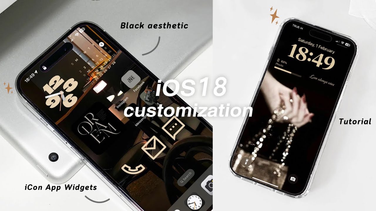 iOS 18 aesthetic customization 🖤✧.* (black) | custom iphone theme, widgets, icons tutorial