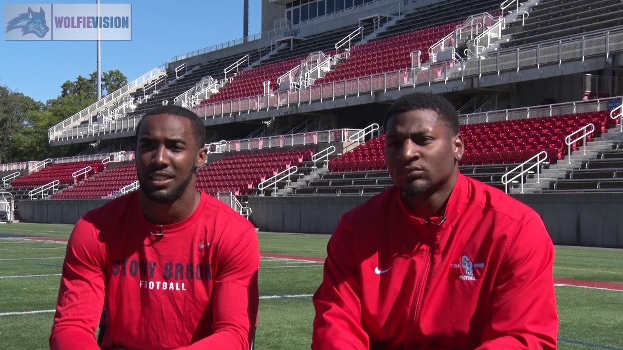 Cousins Stacey Bedell and Jordan Gowins of the Stony Brook football team