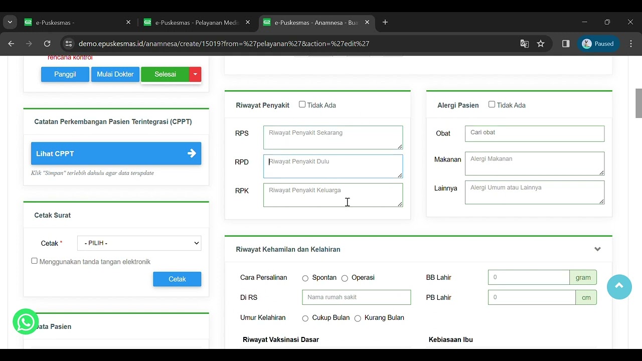 Tutorial Penggunaan ePuskesmas ANAMNESA PENGKAJIAN AWAL