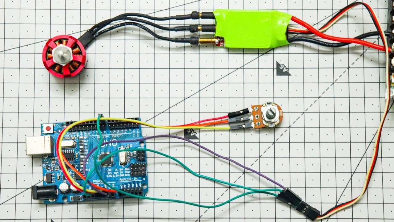 Как управлять бесколлекторным двигателем с помощью Arduino и потенциометра с помощью ESC