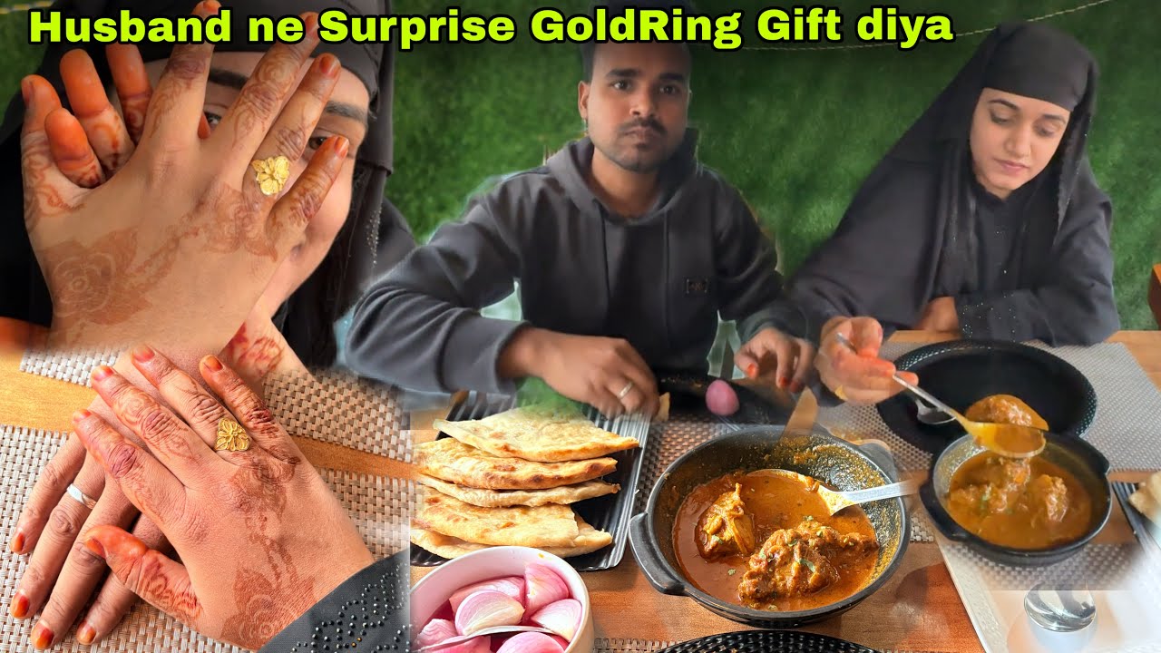Sadi ke baad husband ke sath  lunch pr bhar gye || GoldRing gift 🎁 cooking chicken Briyani 