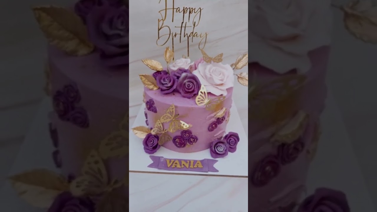 Purple Rose Golden Butterfly Cake Decoration ideas💡#viral