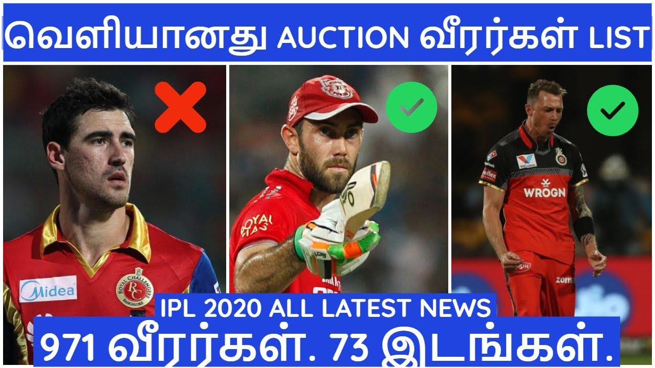 IPL 2020|IPL LATEST NEWS|IPL AUCTION PLAYERS LIST|CSK,MI,RCB,KKR,SRH,RR,KXIP,DC NEWS|IPL NEWS TAMIL