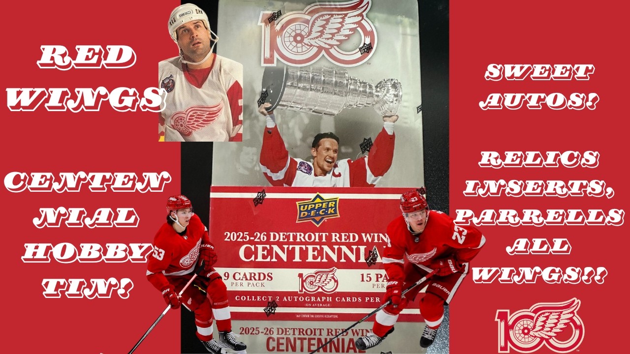 2025-26 Detroit Red Wings Centennial Hobby Tin! So many great players, autos, inserts, parallel's!