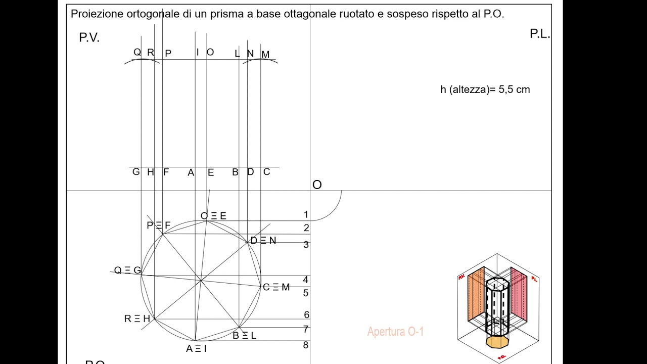 PROIEZIONI ORTOGONALI PRISMA A BASE OTTAGONALE