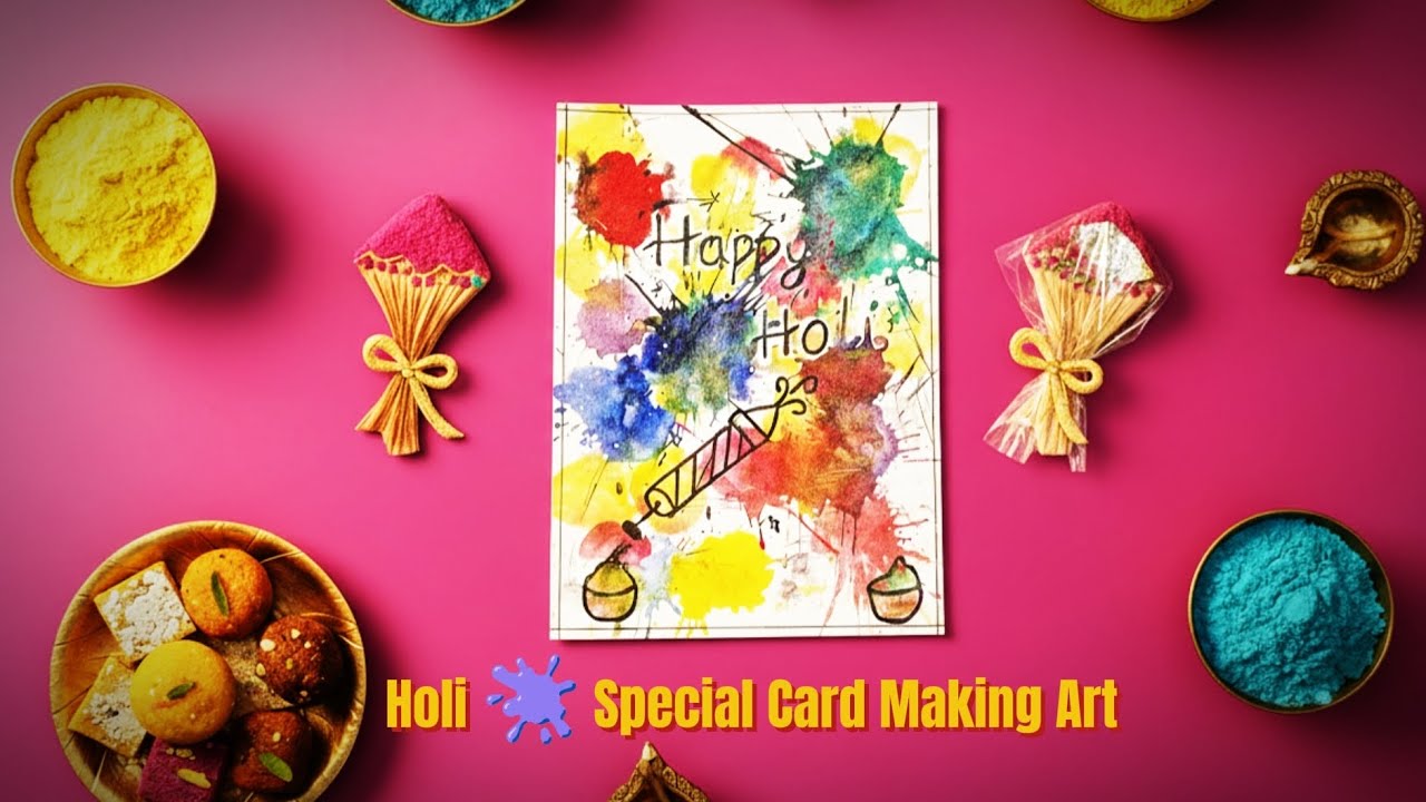 DIY Holi Greeting Card 🫟 | Simple Holi Card Making Art #holi #card #art @PoojaMaharana30 