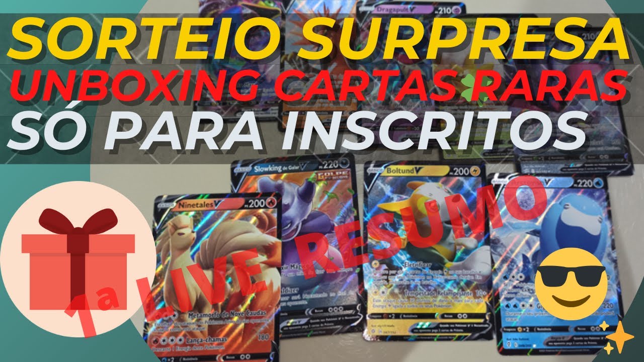 RESUMO da 1ª LIVE. TEVE SORTEIO DE CARTAS RARAS e BRINDES. UNBOXING de DESTINOS BRILHANTES | POKEMON