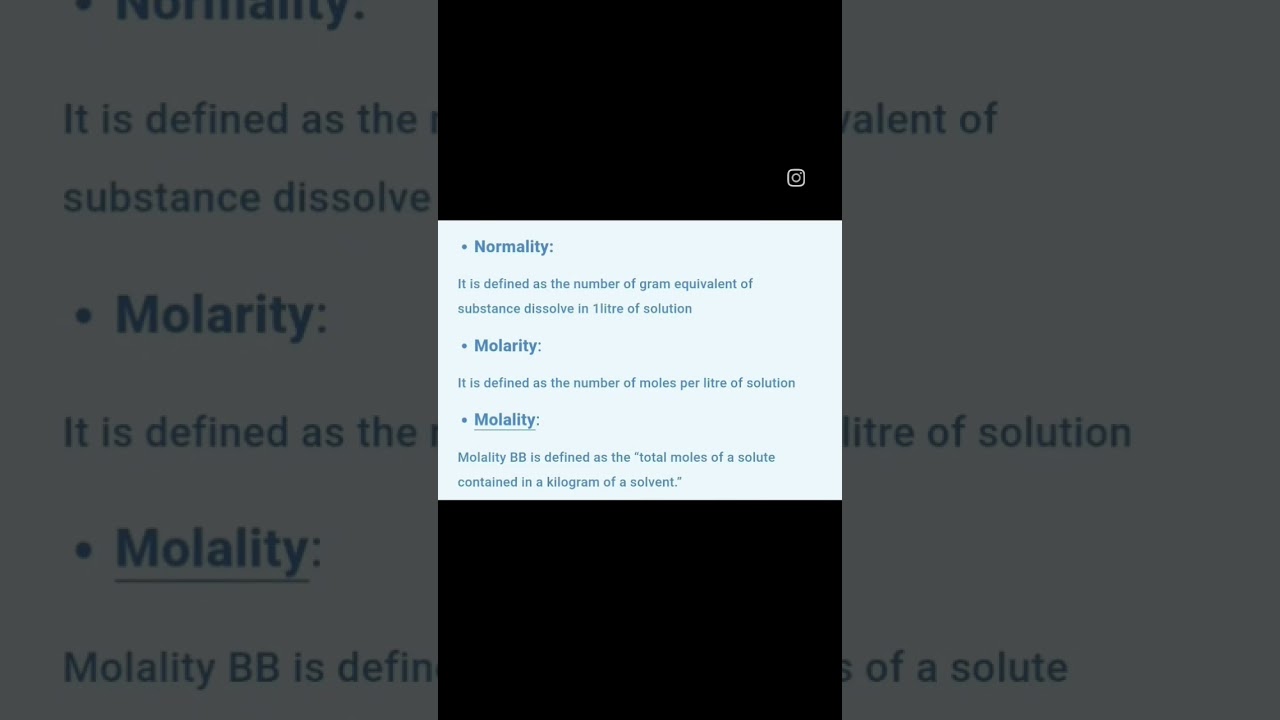 defination of Normality molarity molality #scienceinterviewquestion