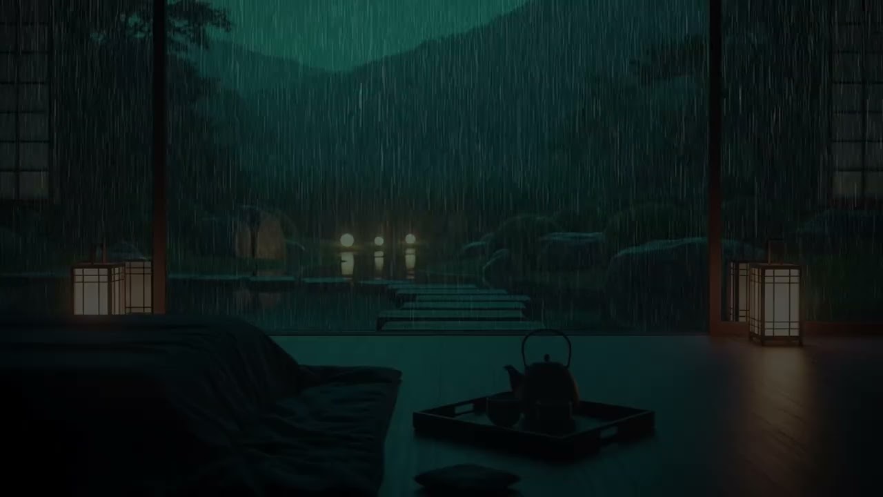 Steady Rainfall in the Darkness | Soothing Night Atmosphere for Rest