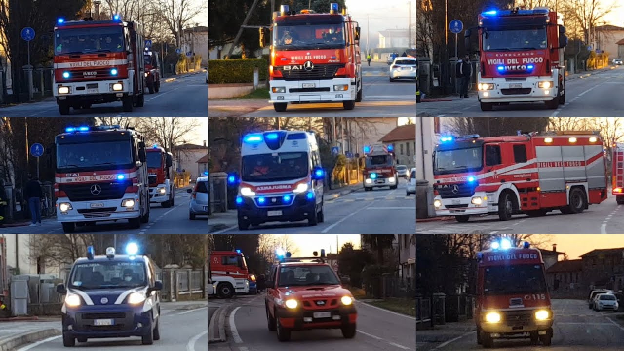 MEDUNA DI LIVENZA (TV) - Mezzi VIGILI DEL FUOCO, CROCE ROSSA, POLIZIA LOCALE per INCENDIO CAPANNONE