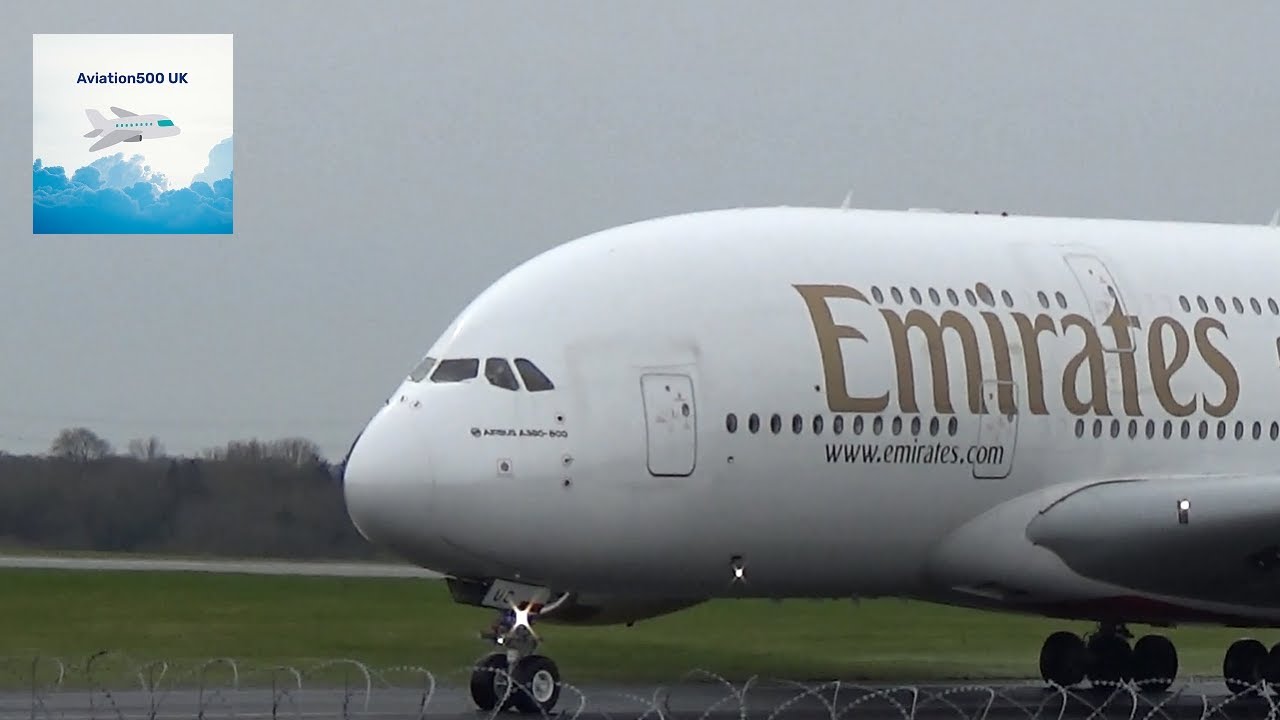 Amazing Airbus A380 800 Landing Reverse Thrust - Manchester Airport - Emirates arr from Dubai
