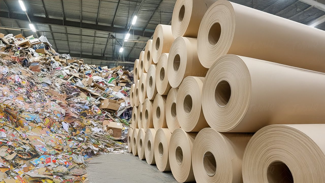 Amazing Way They Produce Massive Cardboard Rolls from Recycled Paper