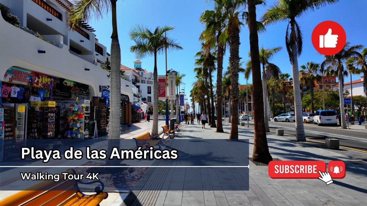 Playa de las Americas | Tenerife Walking Tour | 4K | Sunny Streets & Beachfront Promenade