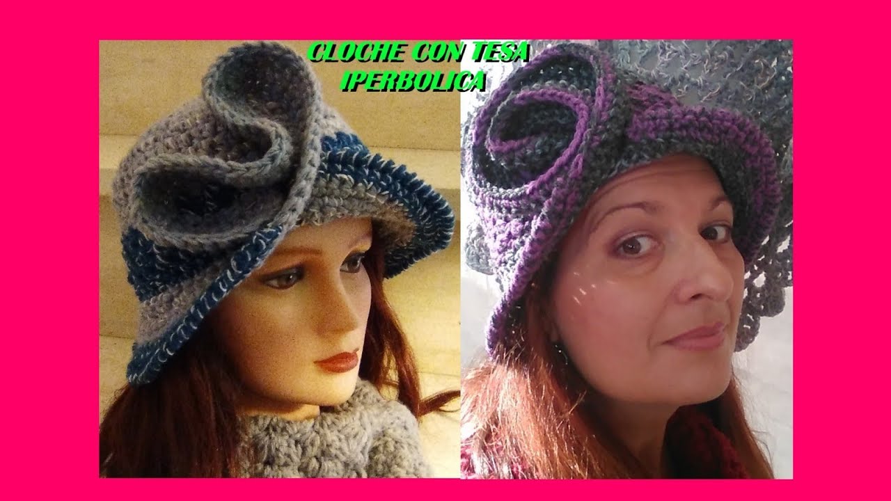 CAPPELLO CLOCHE UNCINETTO CON TESA IPERBOLICA tutorial ogni taglia