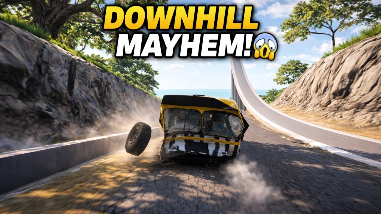 Cars vs Downhill Mayhem – Massive Crashes! 😱 || BeamNG.drive