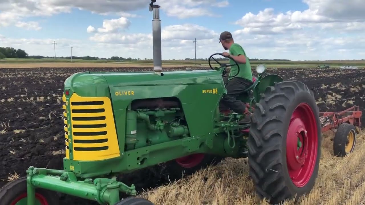Oliver 1957 Super 88 Gas & 1953 88 Diesel Plowing Hitterdal MN 2022