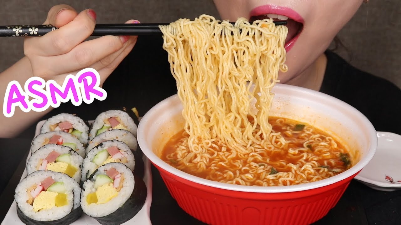 [ASMR]  KOREAN RAMEN & KIMBAP 라면 김밥  / EATINGSOUNDS MUKBANG (No Talking)