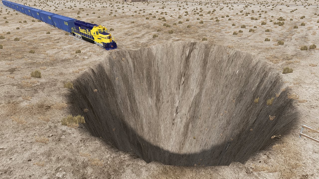 Trains Vs Giant Deep Pit – BeamNG.Drive