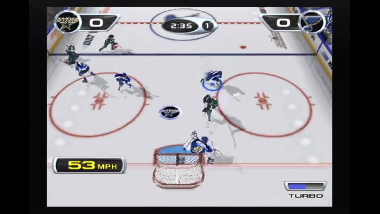Goaltender Fred Brathwaite goes stir crazy, decides to score. (NHL Hitz 20-02)