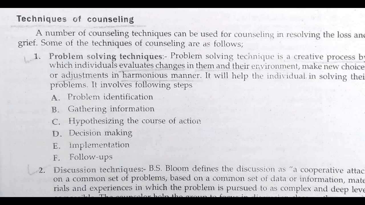 Techniques of counseling
