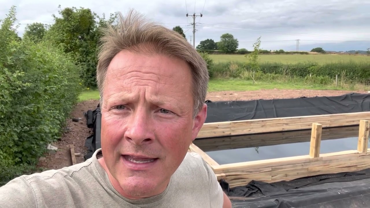 DIY Swimming Pond - Somerset. Build Day 12 to 14: Sleeper wall + posts to support decking and jetty