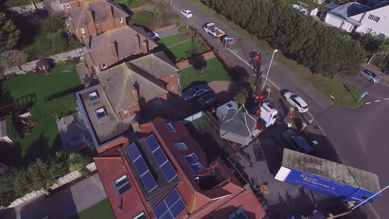 Hot Tub Lift Over House Crane Worthing West Sussex (hiab lorry loader)