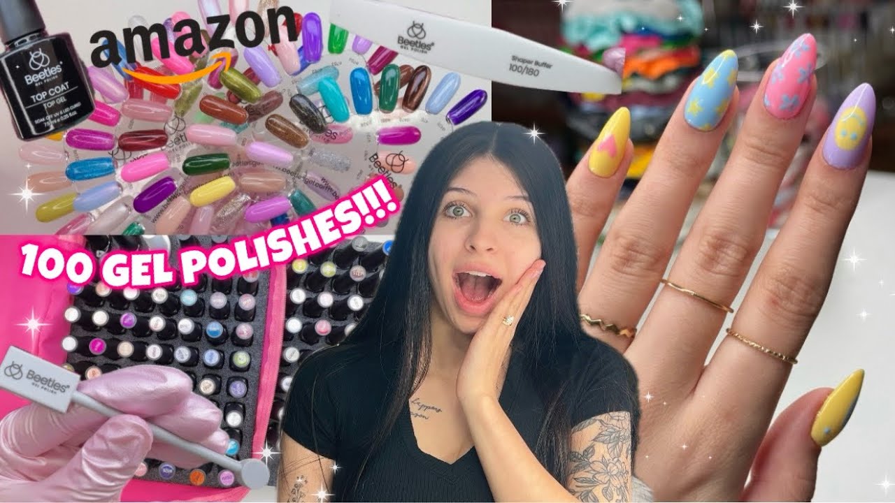 TRYING BEETLES ALL IN ONE 100 GEL POLISH NAIL STARTER KIT FROM AMAZON | EASY PASTEL SPRING NAIL ART