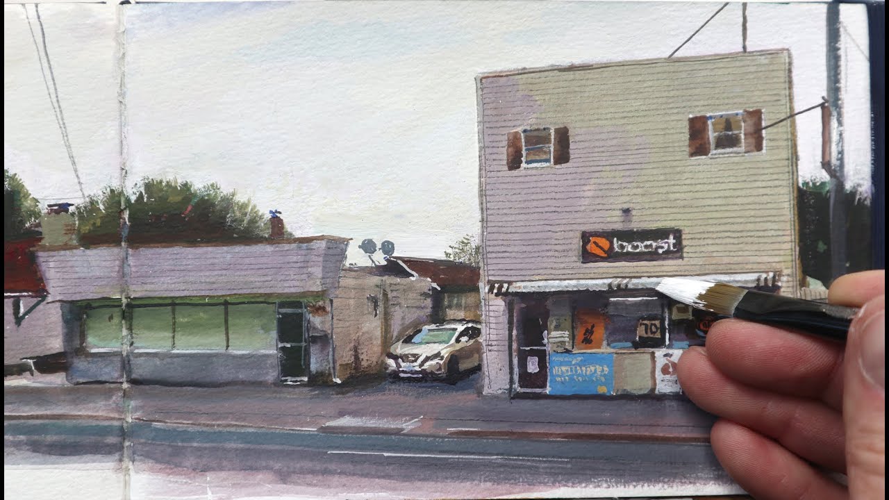 Realistic Urban Sketching in Gouache