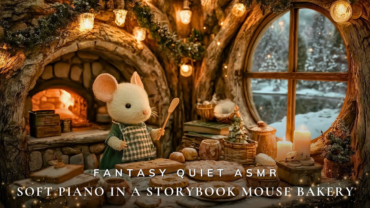Soft Piano in a Storybook Mouse Bakery 🕯️ Fireplace ASMR & Cozy Ambience for Study, Work & Rest