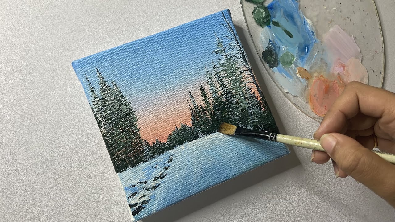 Winter landscape painting/easy acrylic painting for beginners/step by step/#64