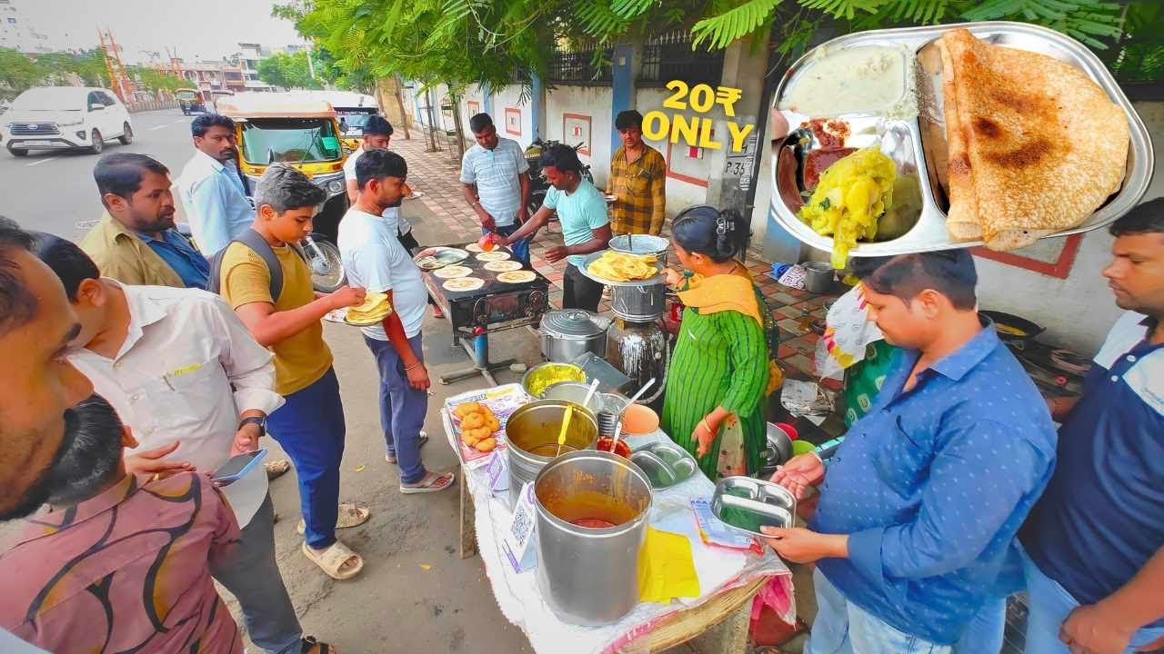Cheapest Dosa Idli Vada Pori all 20rs Family selling Morning Nasta Bijapur Karnataka Street Food