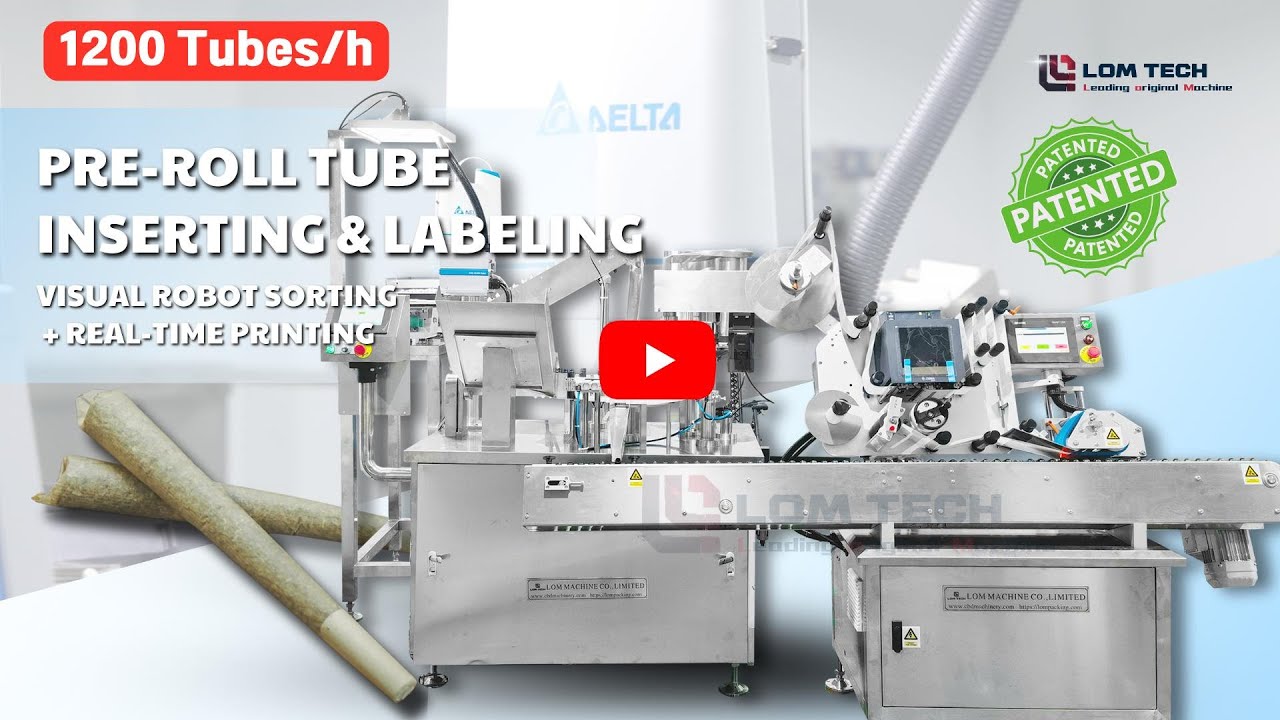 LOM automatic Pre-roll tube inserting&labeling with visual robot sorting+ Real time printing.