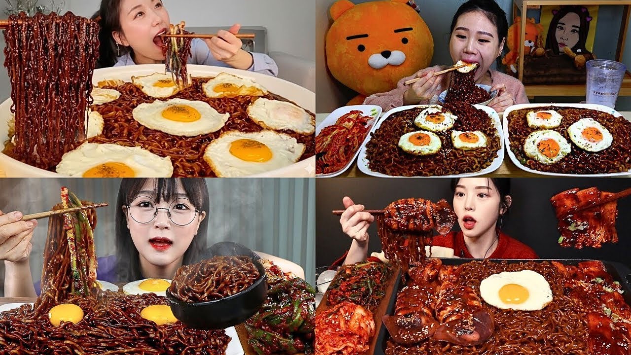 🔥10X SPICY BLACK BEAN NOODLES 🌶️ | HUGE GREEN CHILI PEPPER KIMCHI MUKBANG ASMR