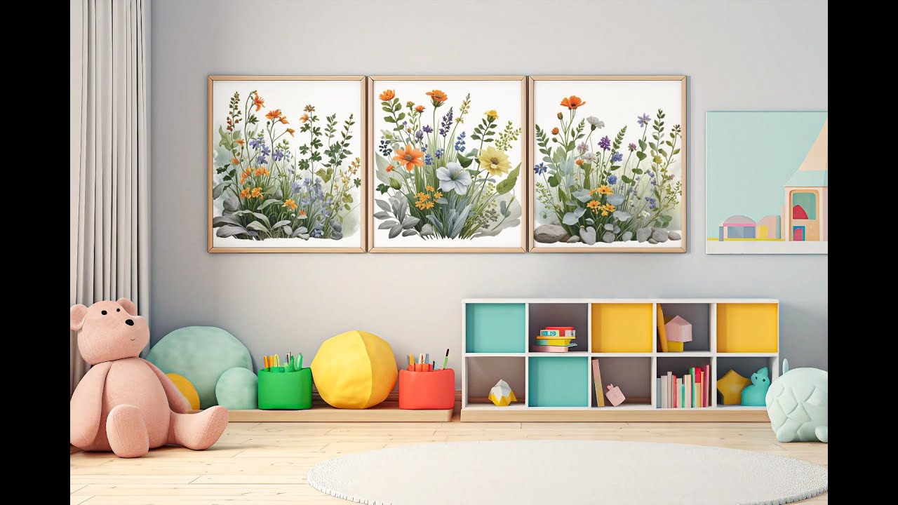 Wildflower Prints with Blush Field of Flowers, Floral Nursery Wall Art, Girl Nursery Wall Decor.