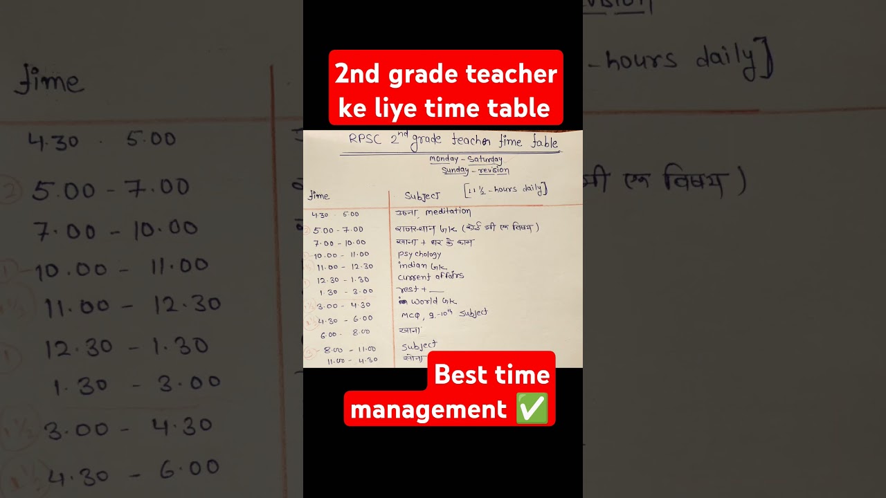 Rpsc 2nd grade teacher le liye Time table! Apne time ko ese manage kare! #besttimemanagment #rpsc